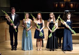 Performers of the concert in the Wroclaw Philharmonic Hall on 28th Aug 2011.   From left: Piotr Switon, Dorota Bajon, Alicja Gutowska, Anna Lipiak, Laura Zybura
